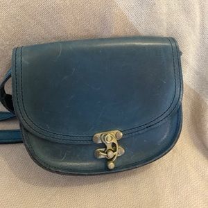 Unique blue leather crossbody from Greece